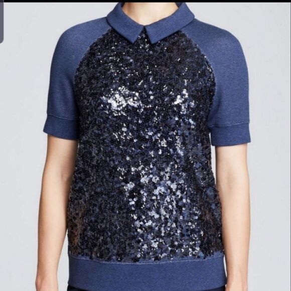 Kate Spade navy Milo sequins Sweatshirt tee sz sma - Picture 1 of 4